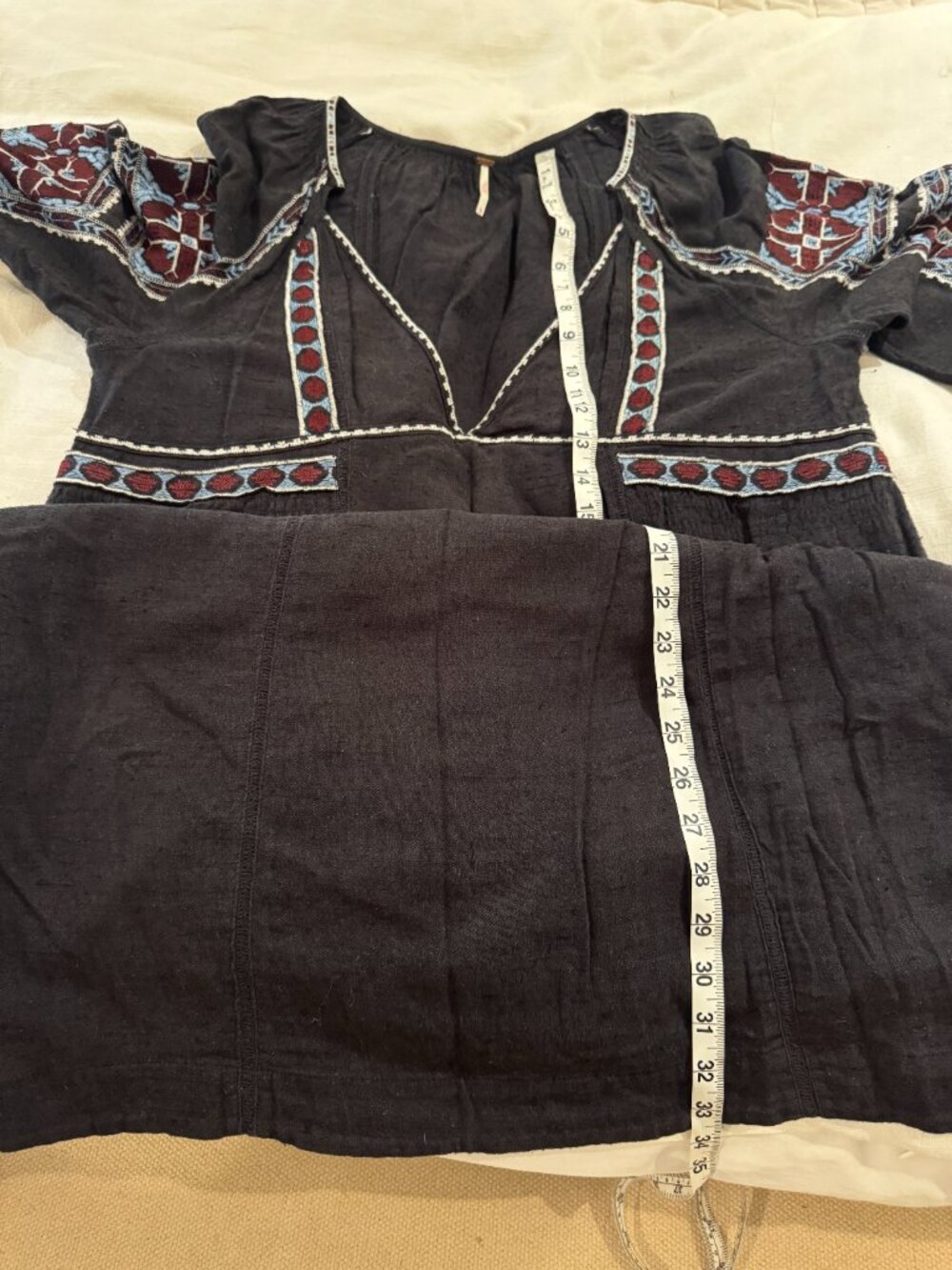 Free People Embroidered Peasant Top Large Charcoal Boho - Picture 5 of 11